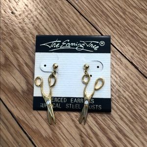 NWT Surgical Steel Gold Scissor Earrings with Gem